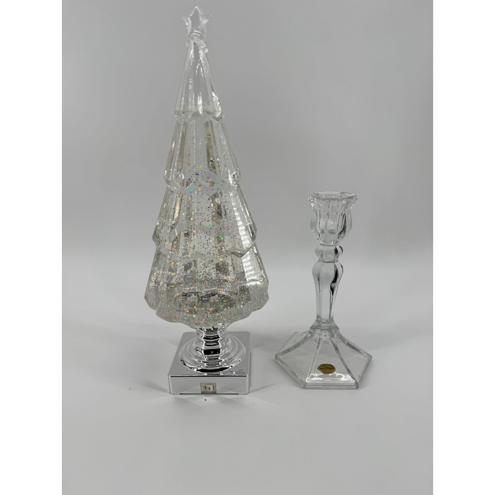 Teleflora Crystal Candlestick and Light Up Glitter Christmas Tree Holiday Set